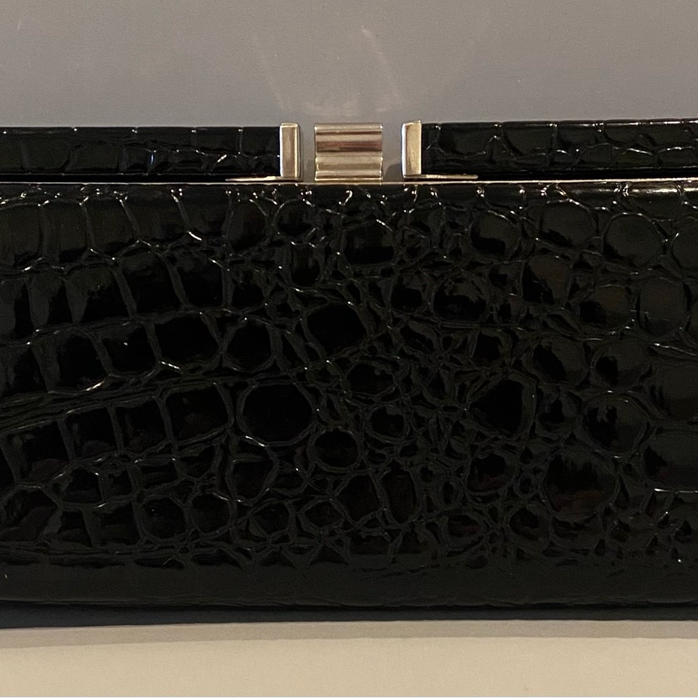 Ann Taylor Elegant Black Crocodile-Embossed Clutch